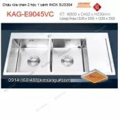 Chậu rửa chén 2 hộc 1 cánh 90x45 cm  inox 304 EROWIN KAG-E9045VC