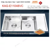 Chậu rửa chén 2 hộc 1 cánh 100x48 cm  inox 304 EROWIN KAG-E11048VC