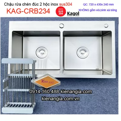 Chậu rửa chén 2 hộc 72X43 cm inox 304 KAGOL KAG-CRB234