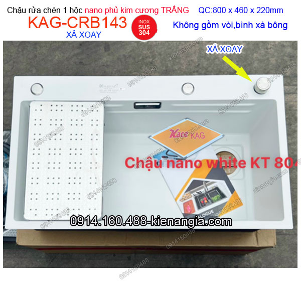 Chậu rửa chén 1 hộc  80x46 Nano kim cương trắng KAG-CRB143