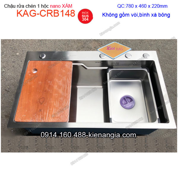 Chậu rửa chén 1 hộc 78x46 cm phủ NaNo XÁM KAG-CRB148