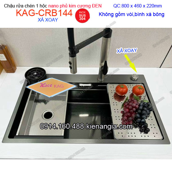 Chậu rửa chén 1 hộc  80x46 Nano kim cương đen KAG-CRB144