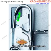 Vòi rửa chén Nóng lạnh RÚT DÂY nano xám có rổ xà phòng KAG-KBNRD233