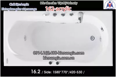 Bồn xây,bồn tắm nằm 1,6m Việt Mỹ Acrylic-162