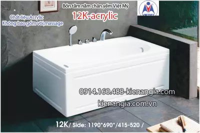 Bồn tắm nằm Acrylic chân yếm dài 1,2m Việt Mỹ  VM12K-Acrylic