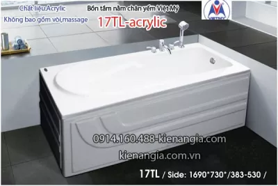Bồn tắm nằm Acrylic chân yếm dài 1,7m Việt Mỹ VM17TL-Acrylic