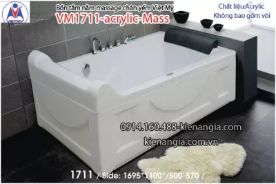 Bồn tắm dài massage acrylic 1,7m Việt Mỹ 1711