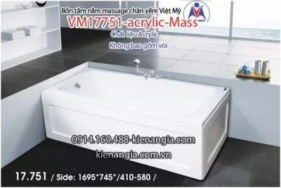 Bồn tắm dài massage acrylic 1,7m Việt Mỹ 17751