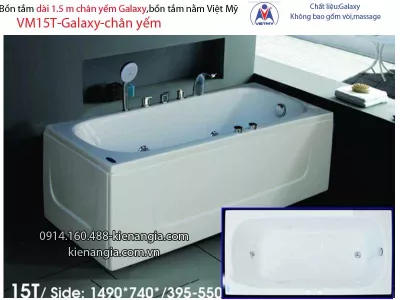 Bồn tắm dài Việt Mỹ galaxy chân yếm 1,5 mét VM15T-Galaxy