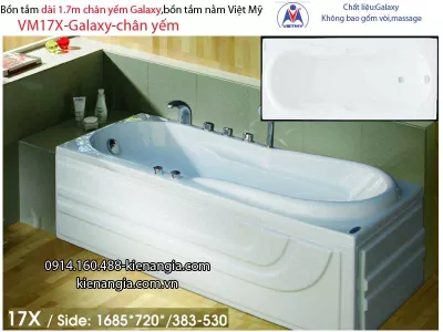 Bồn tắm dài Việt Mỹ galaxy chân yếm 1,7 mét VM17X-Galaxy