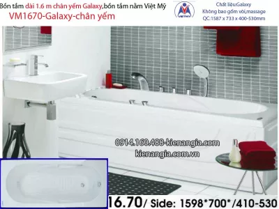 Bồn tắm dài Việt Mỹ galaxy chân yếm 1,6 mét VM1670-Galaxy