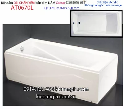 Bồn tắm dài chân yếm 1,7 mét Caesar-AT0670L
