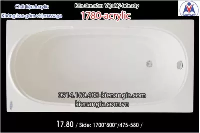 Bồn xây,bồn tắm nằm 1,7m Việt Mỹ Acrylic-1780
