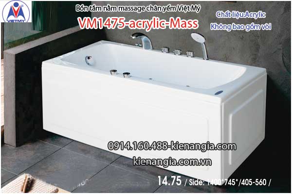 Bồn tắm dài massage acrylic 1,4m Việt Mỹ 1475