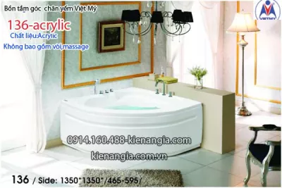 Bồn tắm góc 1,3m chân yếm Việt Mỹ VM136-Acrylic