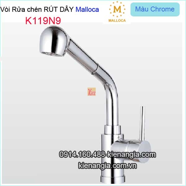 Vòi rửa chén rút dây nóng lạnh Malloca-K119N9