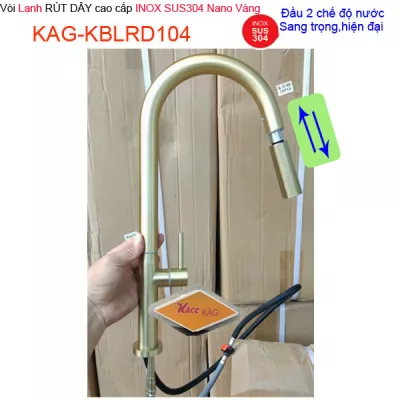 Vòi rửa chén lạnh RÚT DÂY inox sus304 Nano vàng KAG-KBLRD104