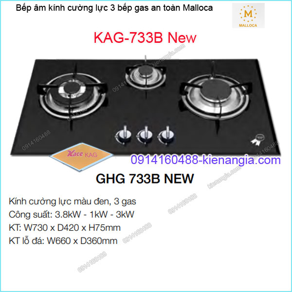 Bếp 3 gas âm kính cường lực an toàn Malloca KAG-733BNew