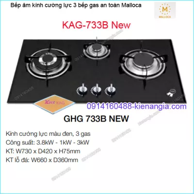 Bếp 3 gas âm kính cường lực an toàn Malloca KAG-733BNew