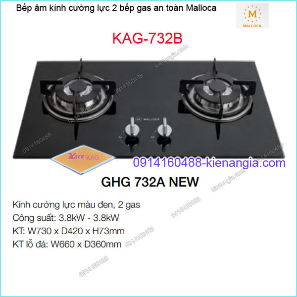 Bếp 2 gas âm kính cường lực an toàn Malloca KAG-732B