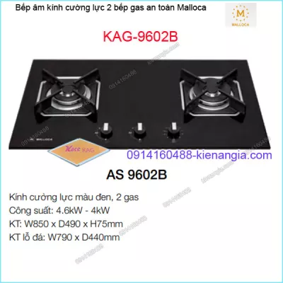 Bếp 2 gas âm kính cường lực an toàn Malloca KAG-9602B
