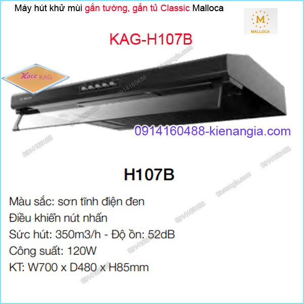 Máy hút khử mùi ĐEN 70cm gắn tường Malloca KAG-H107B