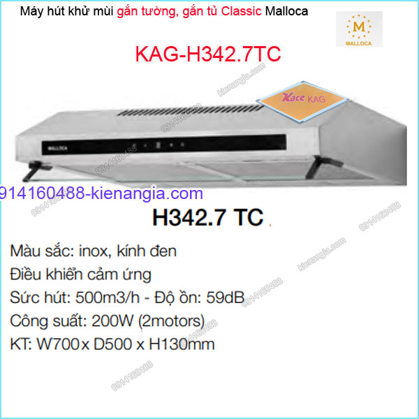 Máy hút khử mùi INOX 70cm gắn tường Malloca KAG-H342.7TC