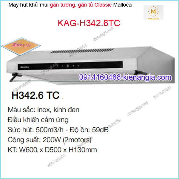 Máy hút khử mùi INOX 60cm gắn tường Malloca KAG-H342.6TC