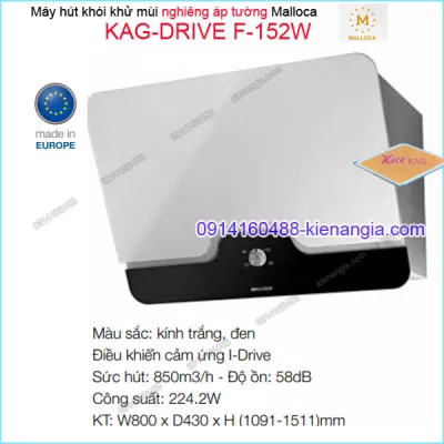 Máy hút khói khử mùi  TRẮNG nghiêng Malloca 800mm KAG-DRIVE-F152W