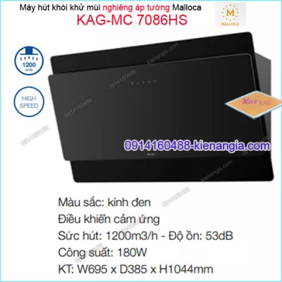 Máy hút khói khử mùi ĐEN nghiêng Malloca 695mm KAG-MC7086HS
