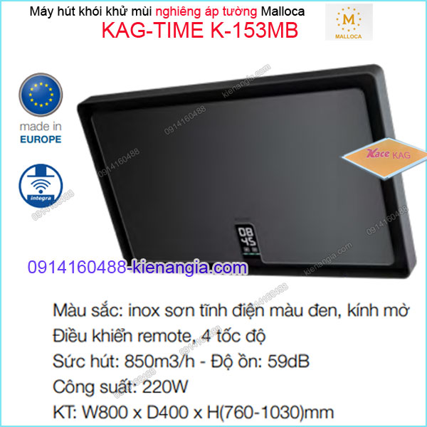 Máy hút khói khử mùi nghiêng Malloca 800mm KAG-TIME-K153MB