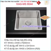Chậu vuông INOX 304 1 hộc  âm mặt đá 440X440mm Malloca KAG-MS6044