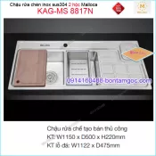 Chậu rửa chén 2 hộc inox 304 1150x500mm Malloca KAG-MS8817N