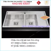 Chậu rửa chén 2 hộc inox 304 960x480mm Malloca KAG-MS-6305T