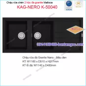 Chậu rửa chén 2 hộc đá Granite nano ĐEN 116x51 cm Malloca KAG-NEROK50040