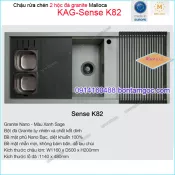 Chậu rửa chén 2 hộc đá Granite nano Xanh Sage 116x50 cm Malloca KAG-SenseK82