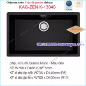 Chậu âm mặt đá bằng đá granite màu ĐEN 86X51 cm 1 hộc Malloca KAG-ZEN-K13040