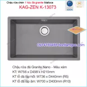 Chậu âm mặt đá bằng đá granite màu XÁM 86X51cm 1 hộc Malloca KAG-ZEN-K13073