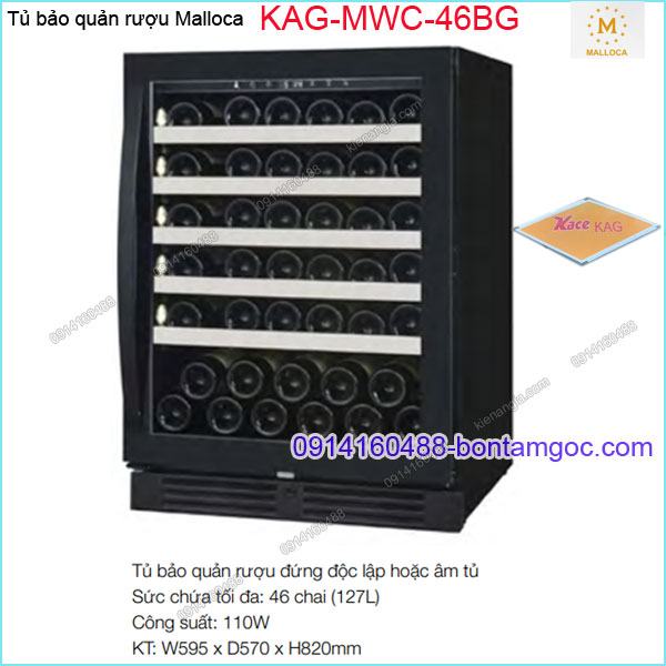 Tủ bảo quản rượu độc lập hoặc âm tủ  46 chai 127- lít Malloca-KAG-MWC46BG