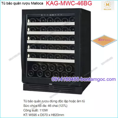 Tủ bảo quản rượu độc lập hoặc âm tủ 46 chai 127- lít Malloca-KAG-MWC46BG