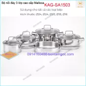 Bộ 4 nồi 1 chảo inox đáy 3 lớp Malloca KAG-SA1503
