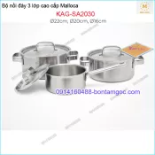 Bộ 3 nồi inox đáy 3 lớp Malloca KAG-SA2030