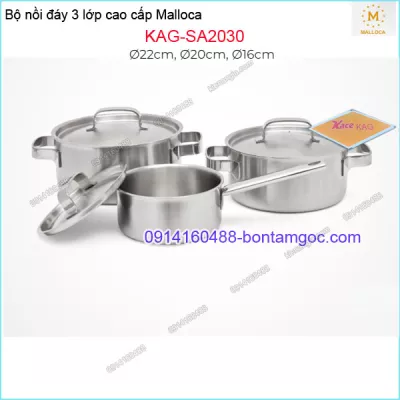 Bộ 3 nồi inox đáy 3 lớp Malloca KAG-SA2030