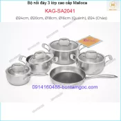 Bộ 4 nồi 1 chảo inox đáy 3 lớp Malloca KAG-SA20413