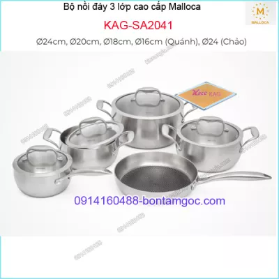 Bộ 4 nồi 1 chảo inox đáy 3 lớp Malloca KAG-SA20413