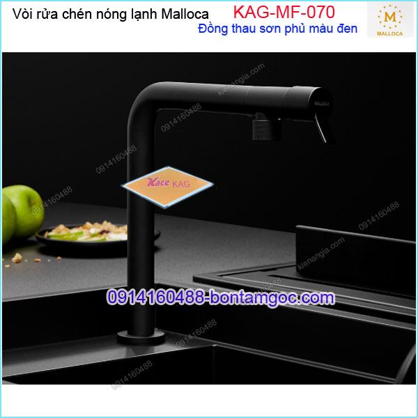 Vòi rửa chén nóng lạnh đồng thau sơn giả đá màu ĐEN Malloca KAG-MF070