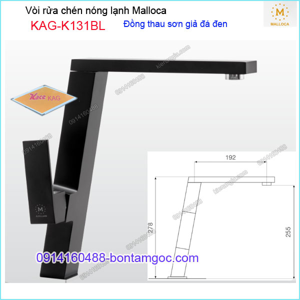 Vòi rửa chén nóng lạnh đồng thau sơn giả đá ĐEN Malloca KAG-K131BL