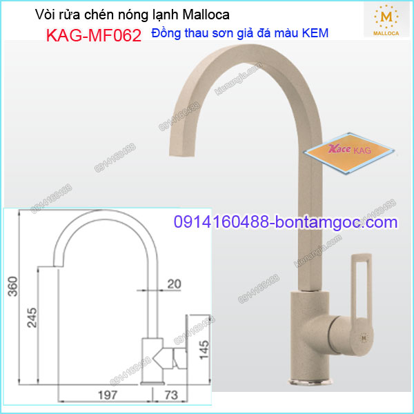 Vòi rửa chén nóng lạnh đồng thau sơn giả đá màu KEM Malloca KAG-MF062