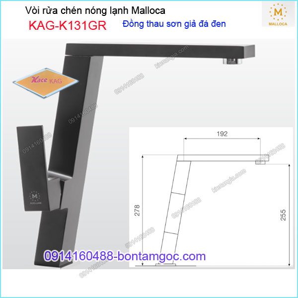 Vòi rửa chén nóng lạnh đồng thau sơn giả đá XÁM Malloca KAG-K131GR