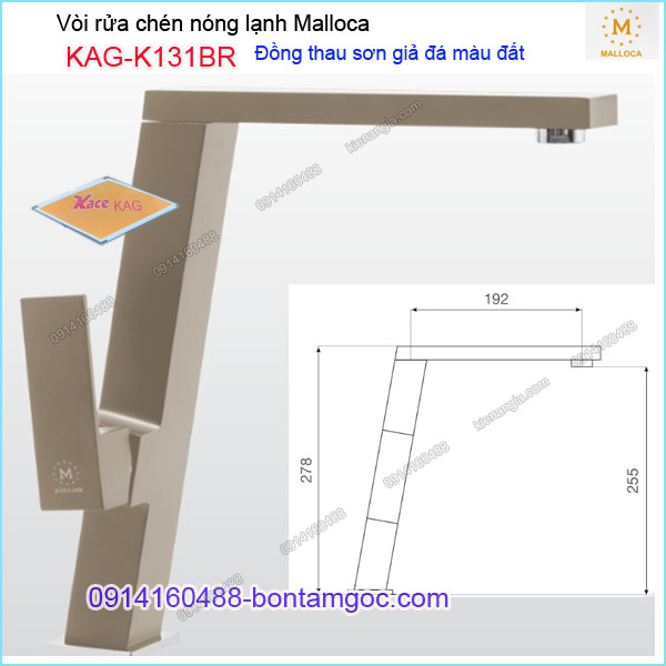 Vòi rửa chén nóng lạnh đồng thau sơn giả đá màu đất Malloca KAG-K131BR